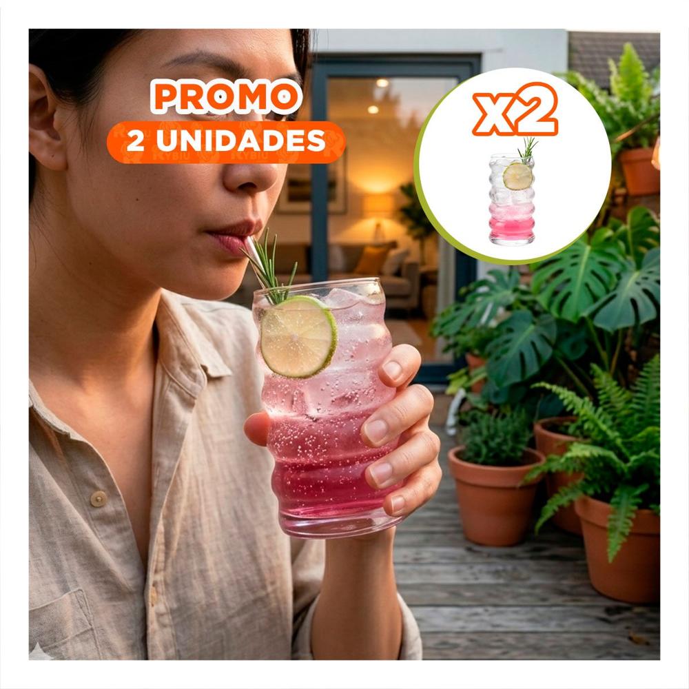 Pack2 Vaso Moderno de Cristal Transparente Estilo 6 Curvas para Cocina YRegalo Sticker