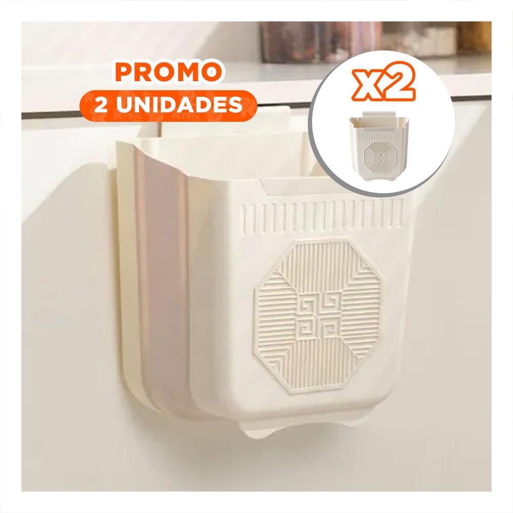 Pack2 Tacho Plegable Puerta 26x25.5x15.5cm Plomo y Crema en Lavadero Y Papel Regalo