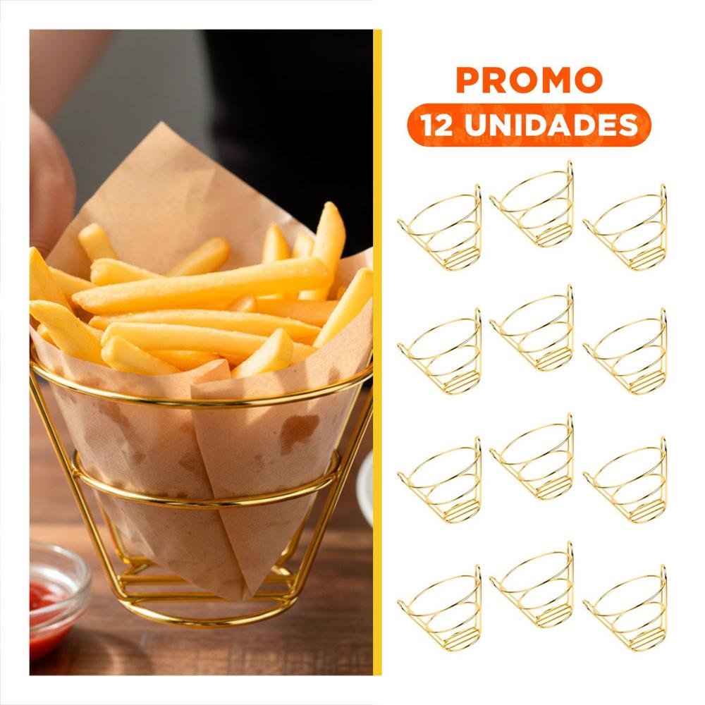 Pack12 Rejilla para Freir en Forma de Cono en Color Dorado para Cocina Profesional