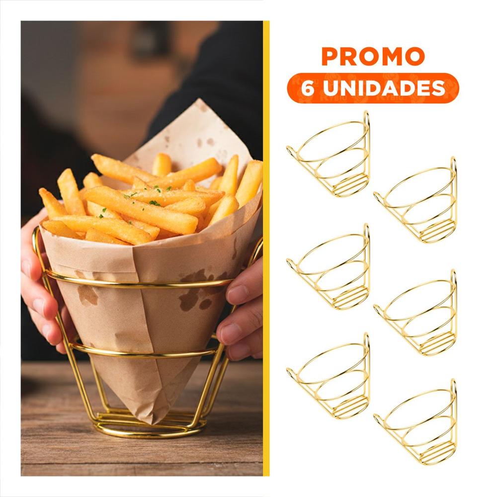 Pack6 Rejilla en Forma de Cono para Freir en Color Dorado en Cocina Comercial Y Regalo Sticker