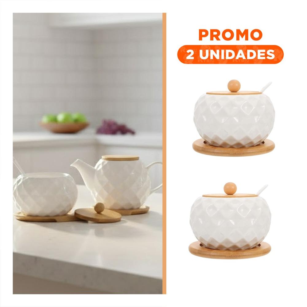 Pack2 Contenedor de Color Blanco Circular 500ml con Base y Tapa Bambu Y Regalo Sticker