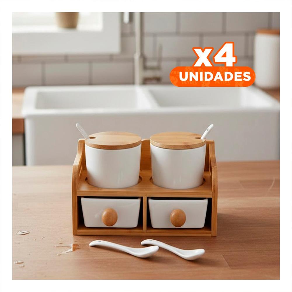 Pack4 Pack Blanco de 4 Recipientes Cuchara Base Tapa 32x12cm Uso Diario Cocina Y Regalo Sticker