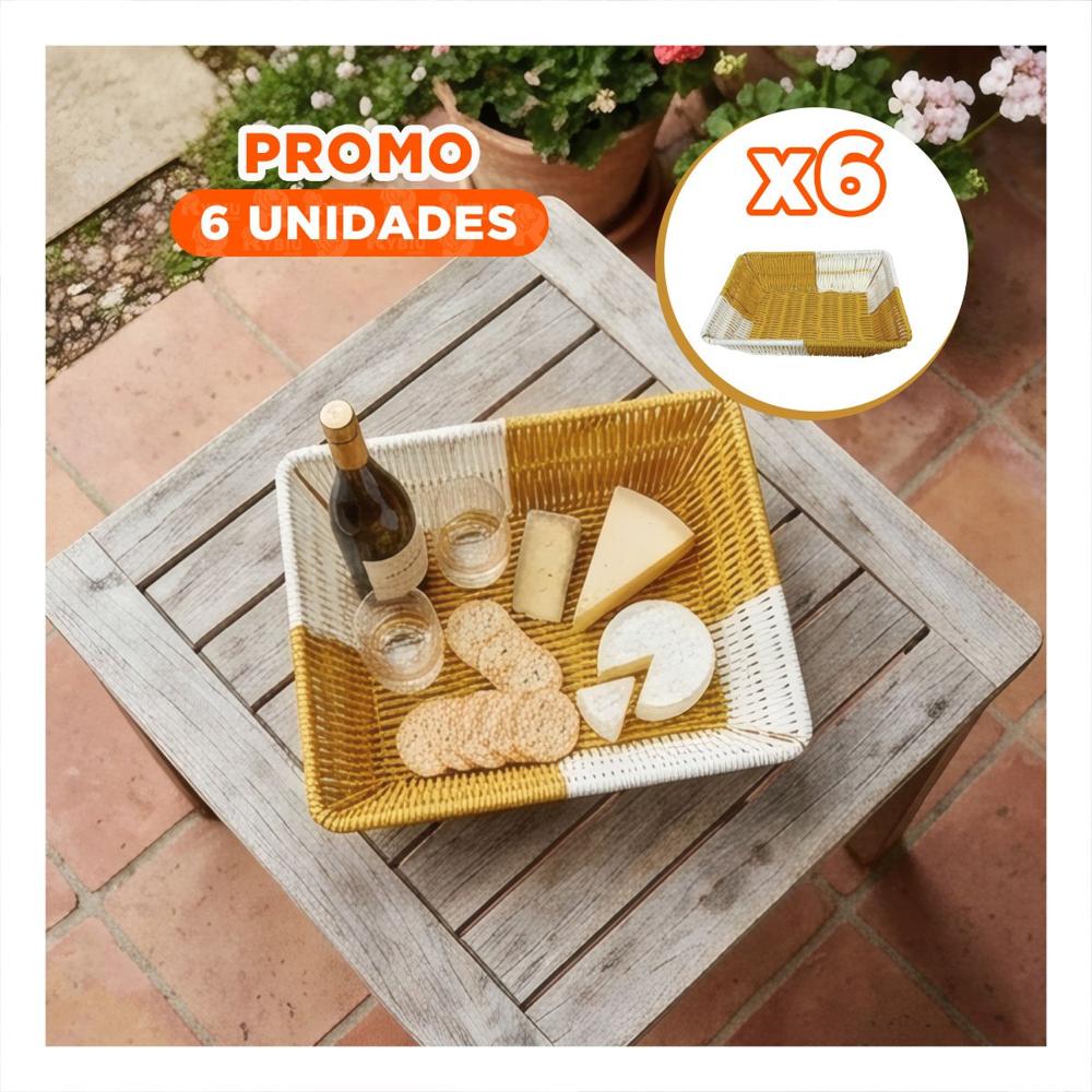 Pack6 Cesta Rectangular Mostaza y Blanco para Espacios del Hogar YPapel Regalo