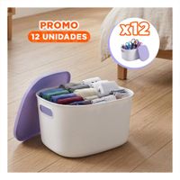 Pack12 Recipiente de Orden Lila y Blanco con Tapa Plastico 26.5x22x15.4 cm