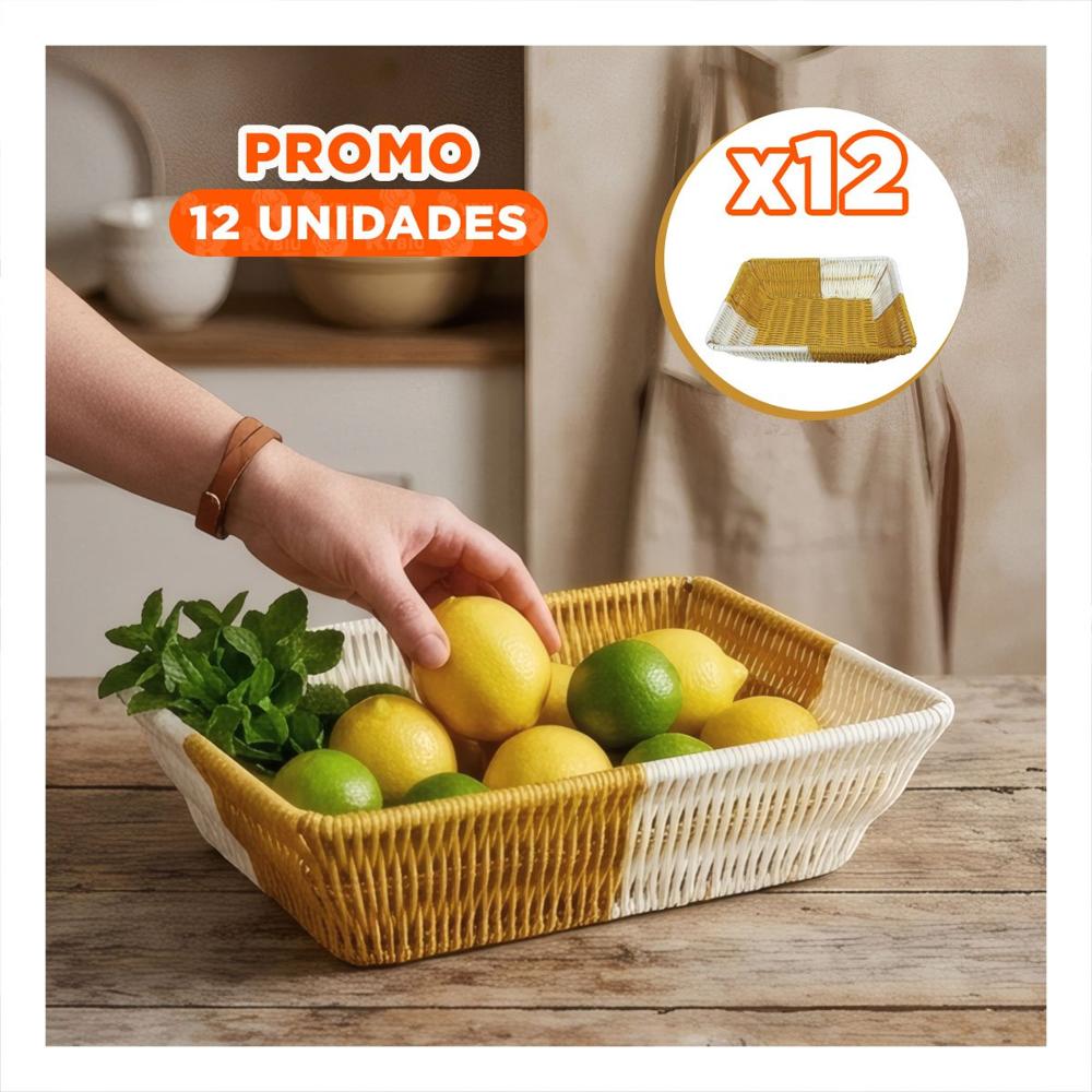 Pack12 Contenedor Decorativo Tejido Mostaza y Blanco para Sala
