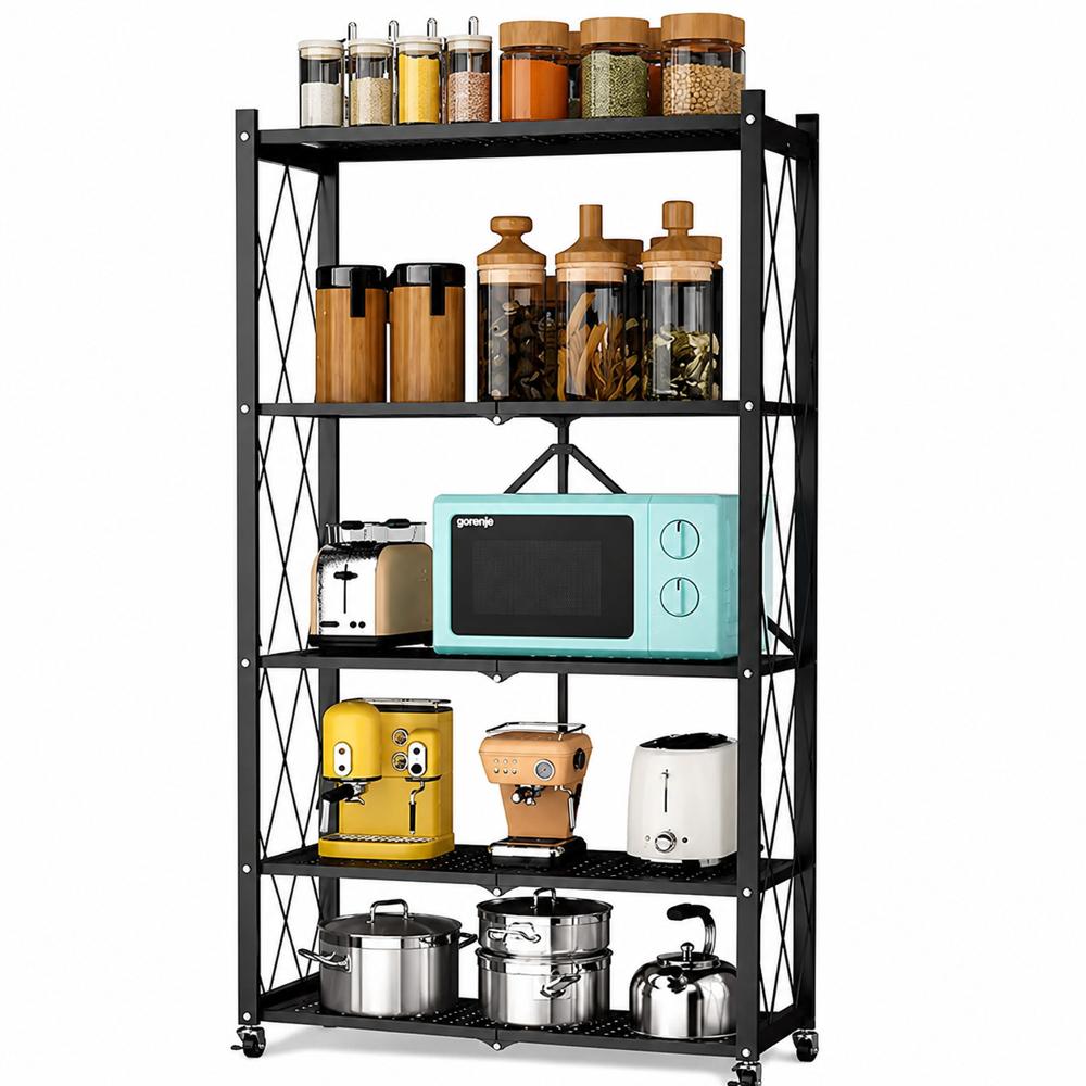Estanteria Metalica Plegable Con Ruedas Raynee 5 Niveles Color Negro