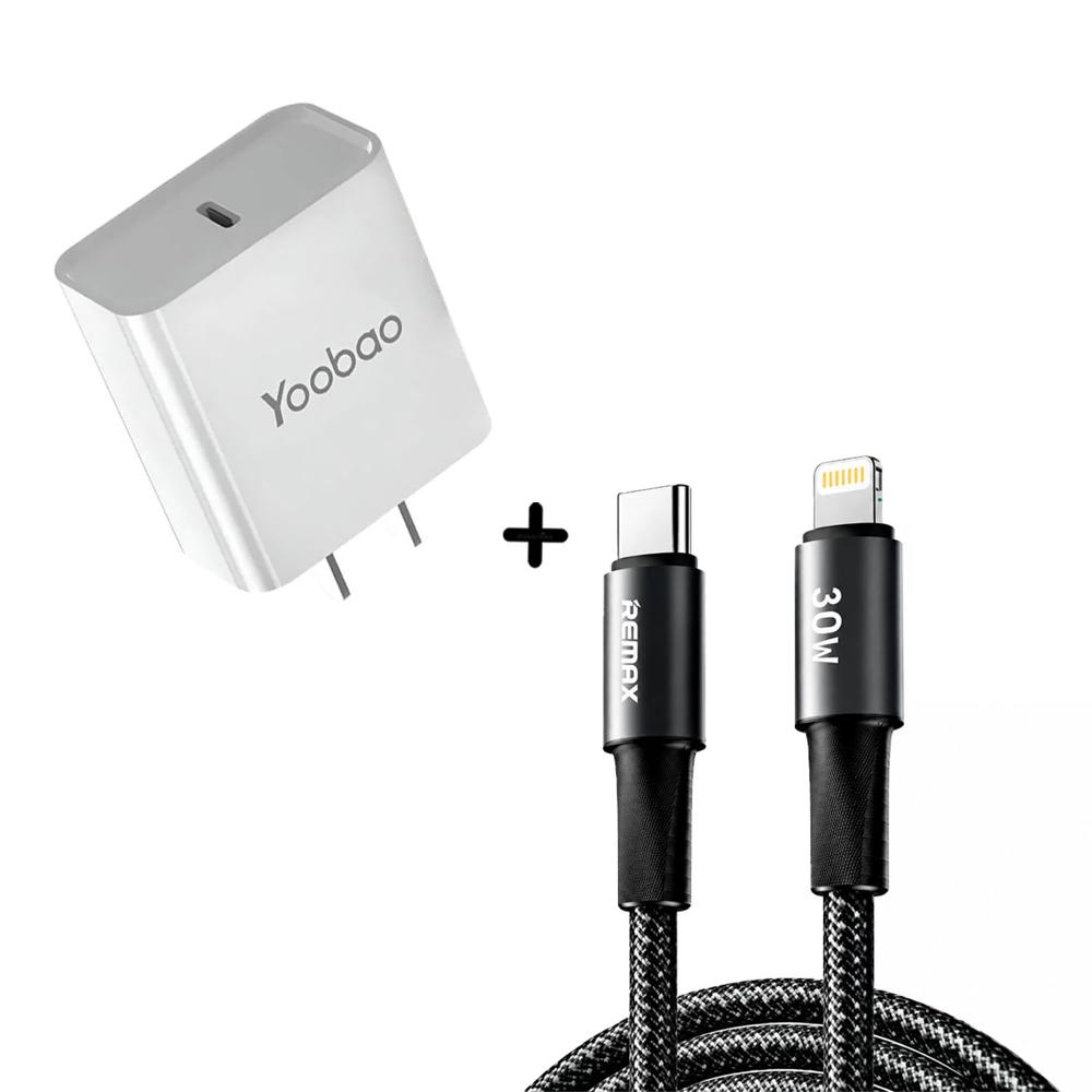 Combo Cable Remax CB25 USB-C a Lightning 30W + Cargador Yobaoo RY-U56PD