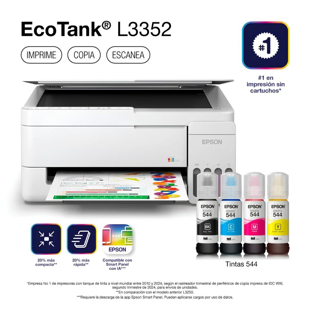 Impresora Multifuncional Epson EcoTank L3352 a Color Inalámbrica Blanca