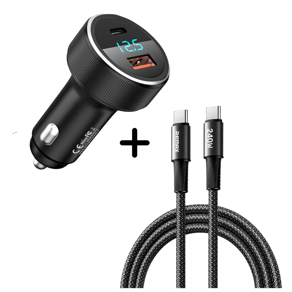 Combo Cargador para auto Remax RCC215 58W + Cable CB25 C-C de 240W Negro