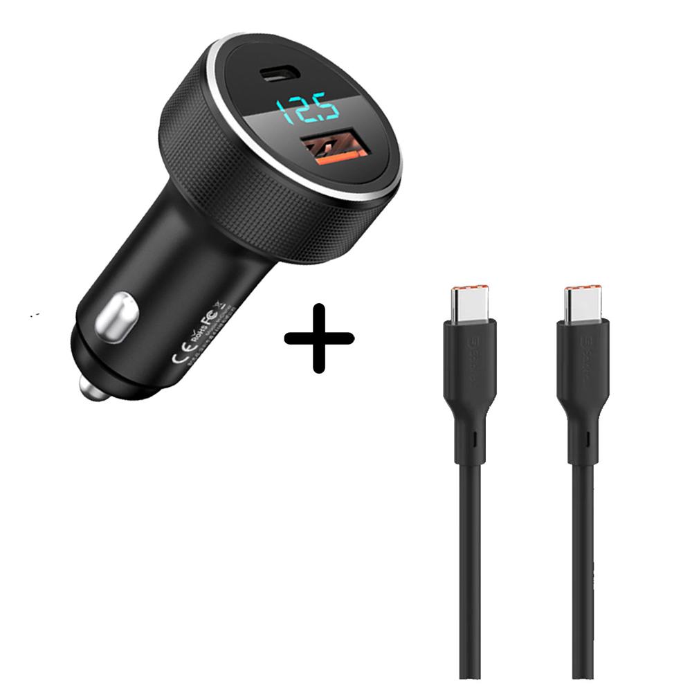 Combo Cargador para auto Remax RCC215 58W -  Cable Solohour CC101 65W Negro