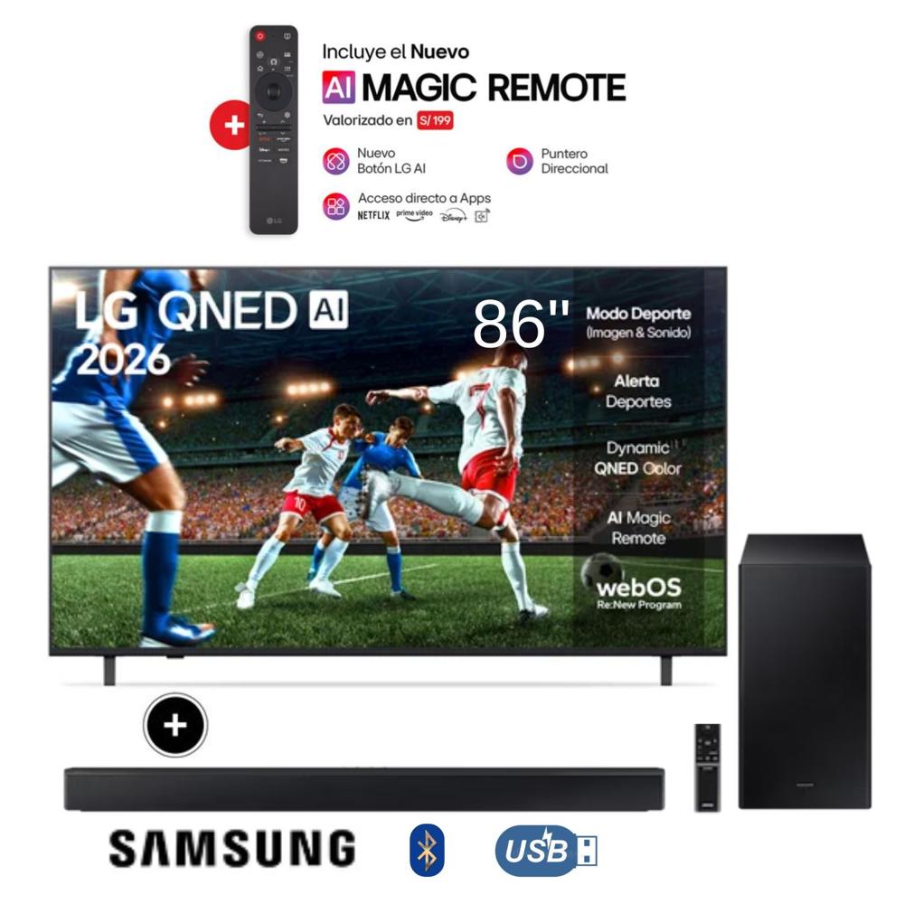 Televisor LG 86 QNED 4k Smart TV Thinq Ai 86QNED73ASA +Soundbar HW-B450