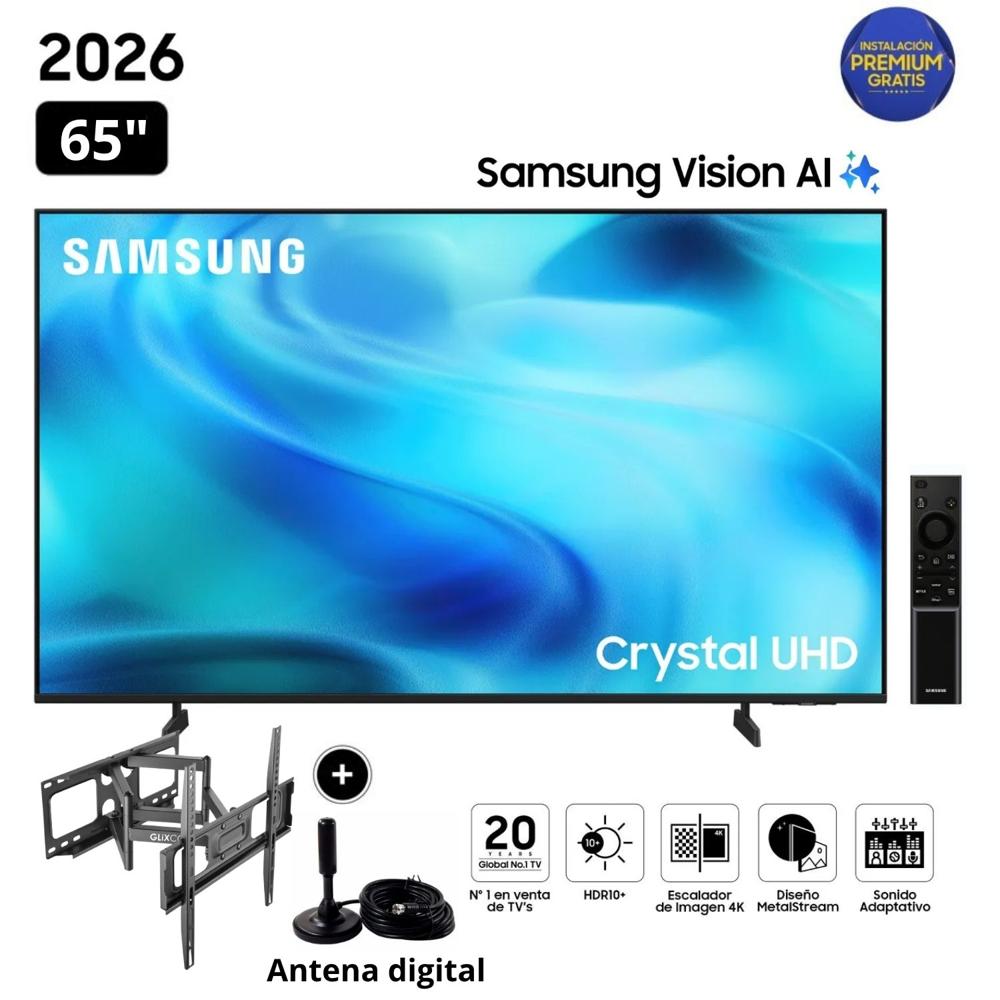Televisor Samsung Smart TV 65" Crystal UHD 4K UN65U8000H + Rack Giratorio