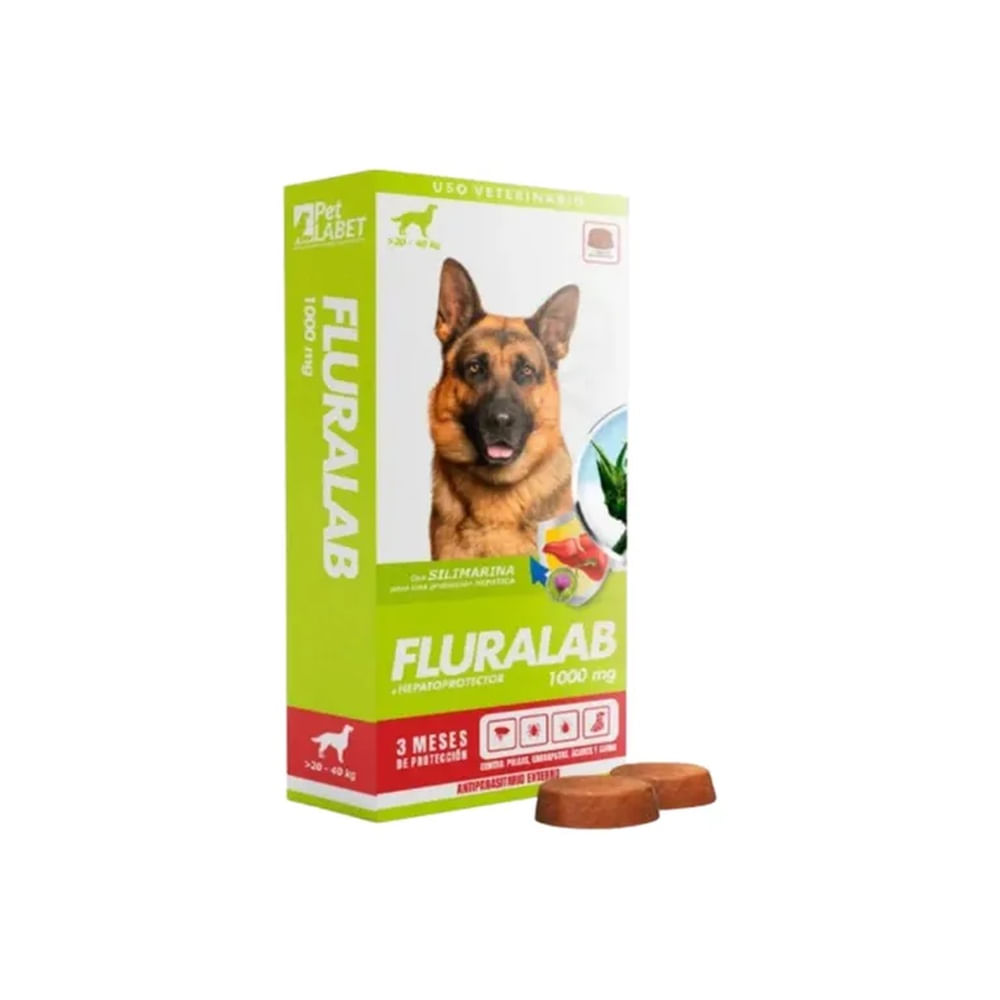 FLURALAB 20 A 40 KG ANTIPULGAS 3 MESES CON HEPATOPROTECTOR