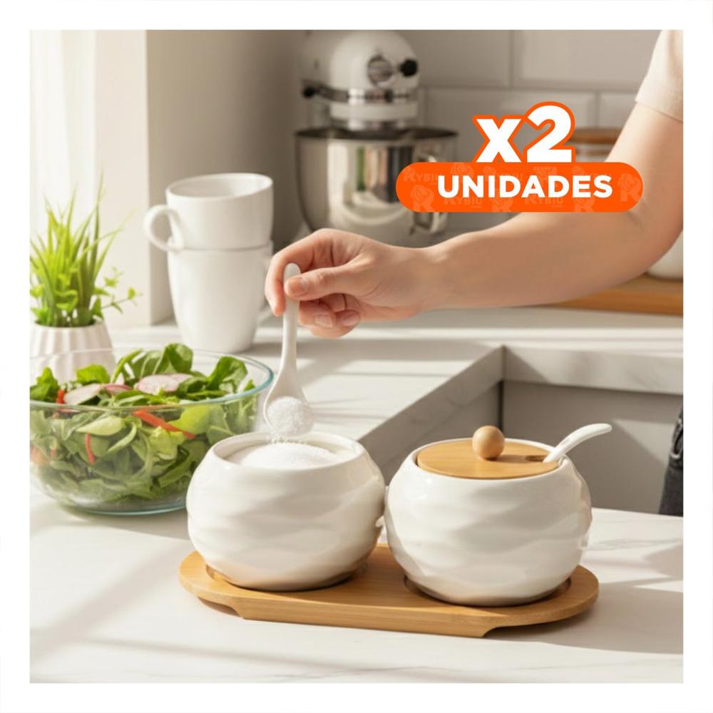 Pack2 Combo de 2 Recipientes Blanco con Tapa Bambu 19.9cm Cocina y Almacenaje Diario