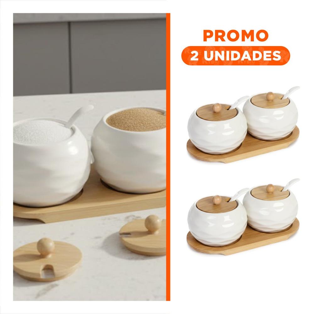 Pack2 Combo de 2 Recipientes con Tapa Bambu Blanco 19.9cm Guardar Alimentos Y Regalo Sticker