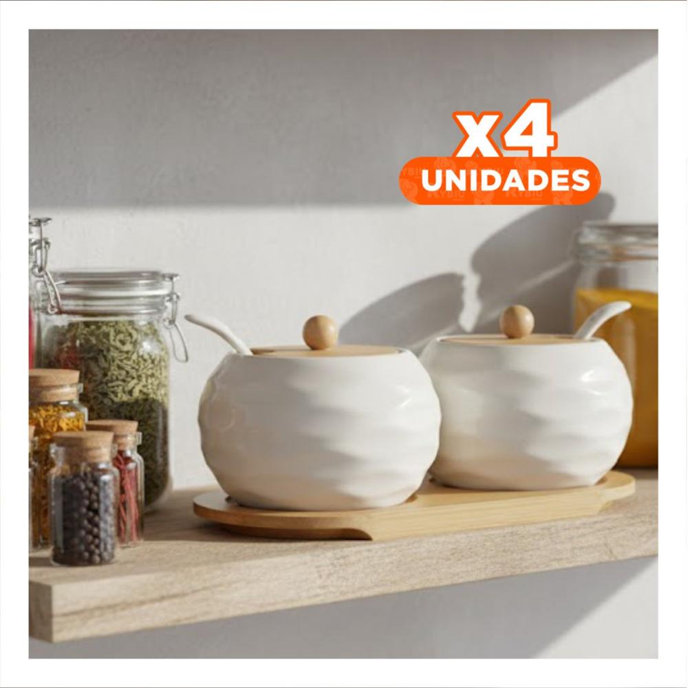Pack4 Pack de 2 Blanco Tapa Bambu 19.9cm Uso Diario Cocina y Almacenaje Y Regalo Sticker