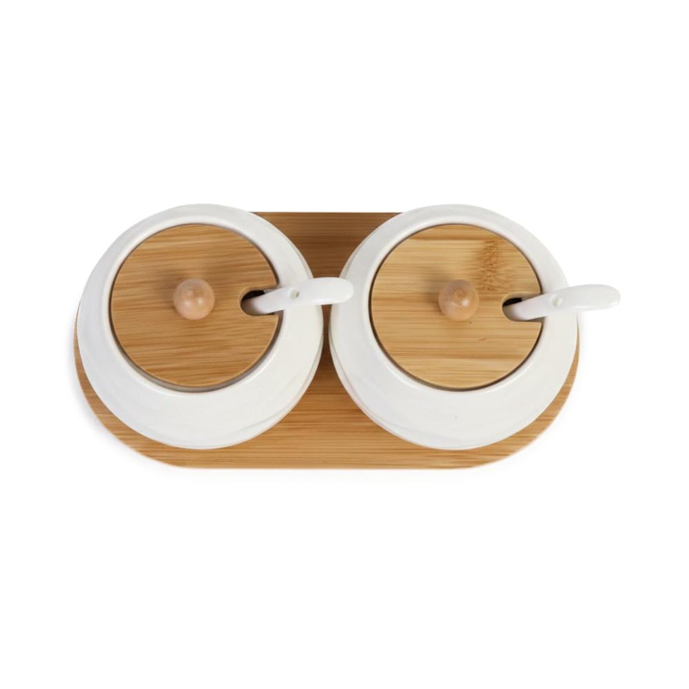 Set de 2 Recipientes con Tapa Bambu Blanco 19.9cm Guardar Alimentos Cocina Y Regalo Sticker