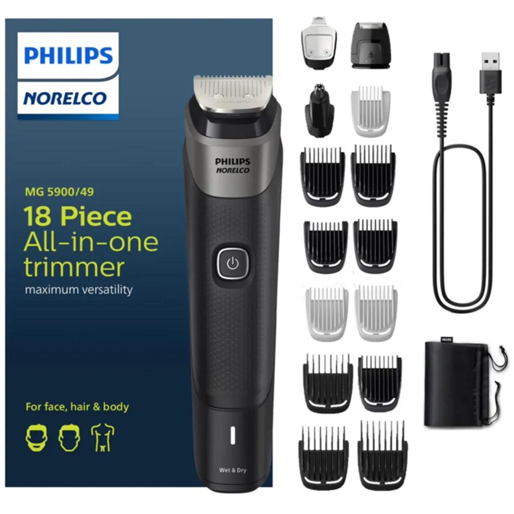 RECORTADORA MULTIFUNCIONAL PHILIPS NORELCO MG5900 49 SERIES 5000 CON 18 PIEZAS