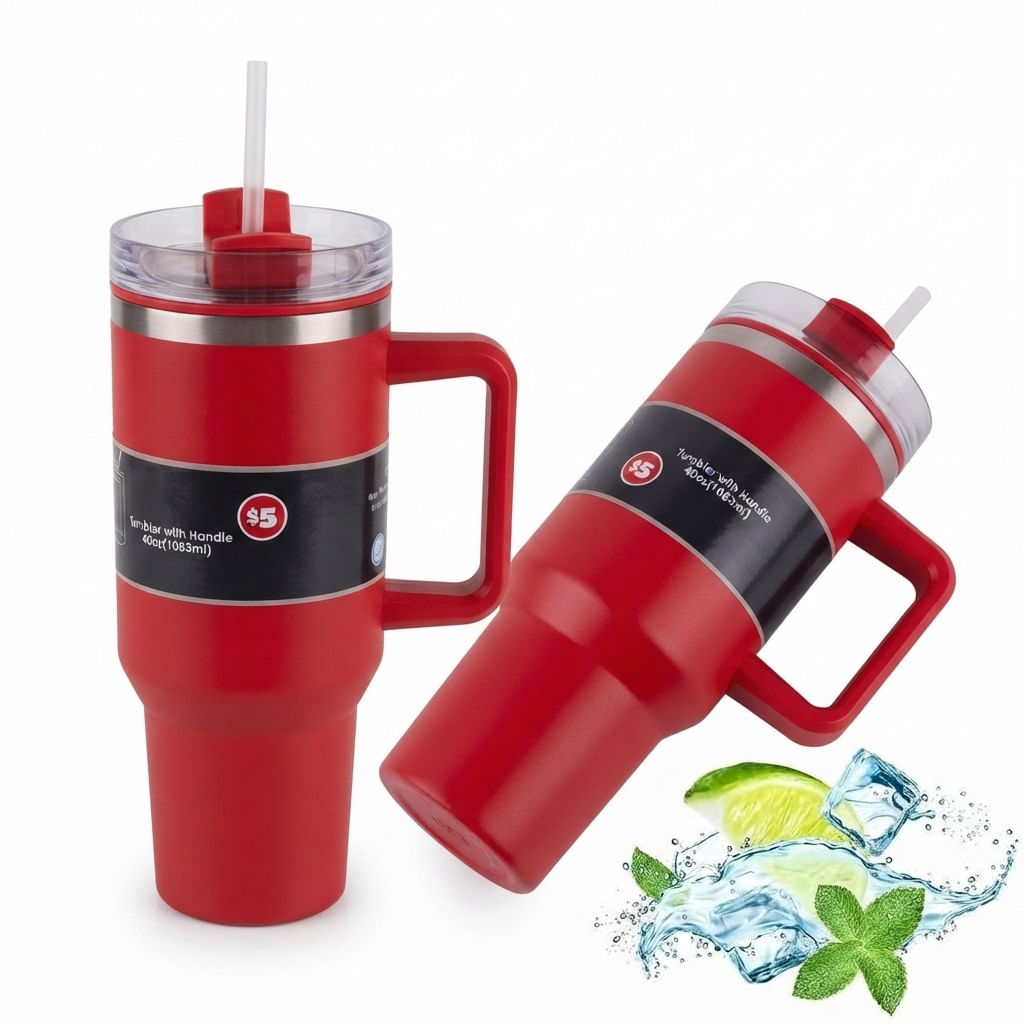 Vaso de 1200ml Tomatodo de Plastico y Acero en la Base Rojo