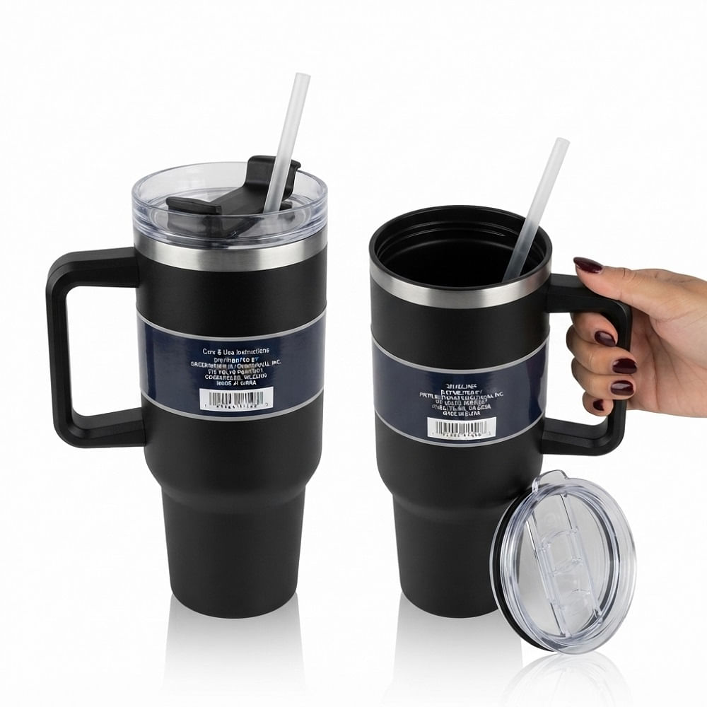 Vaso de 1200ml Tomatodo de Plastico y Acero en la Base Negro