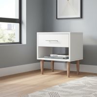 Mesa de Noche Altea con 1 Cajon y Patas de Madera Movenda Blanco