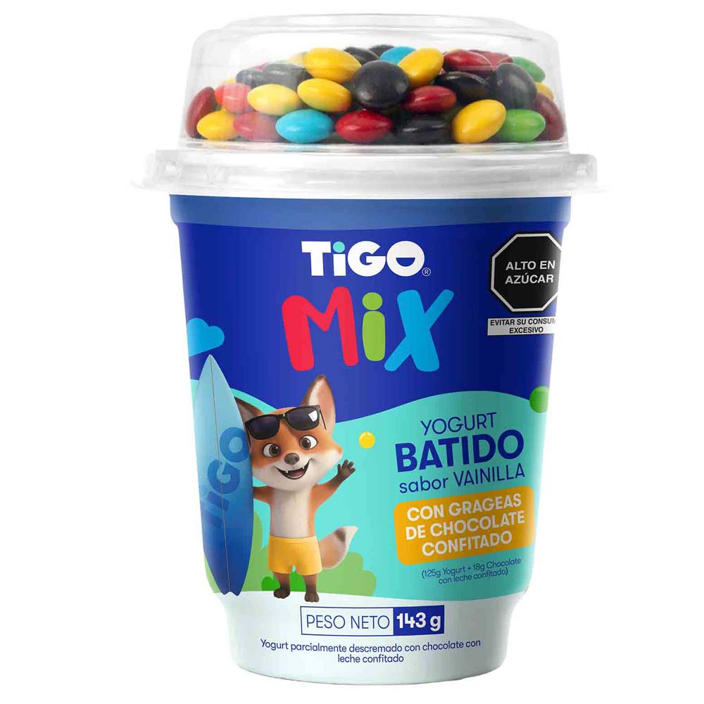 Yogurt TIGO Mix Vainilla con Grageas de Chocolate Confitado Vaso 125g