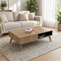 Mesa de Centro Cira con Cajón y Nicho Color Duna Negro TU MESITA Canto Delgado