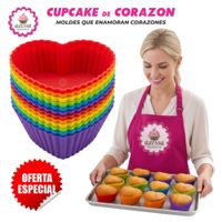 12 Moldes de Cupcake Corazón de Silicona Antiadherentes y Reutilizables