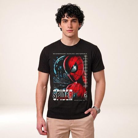 Polo Algodón Spiderman Nuevo Dia Outfit Moderno Color Negro Talla M