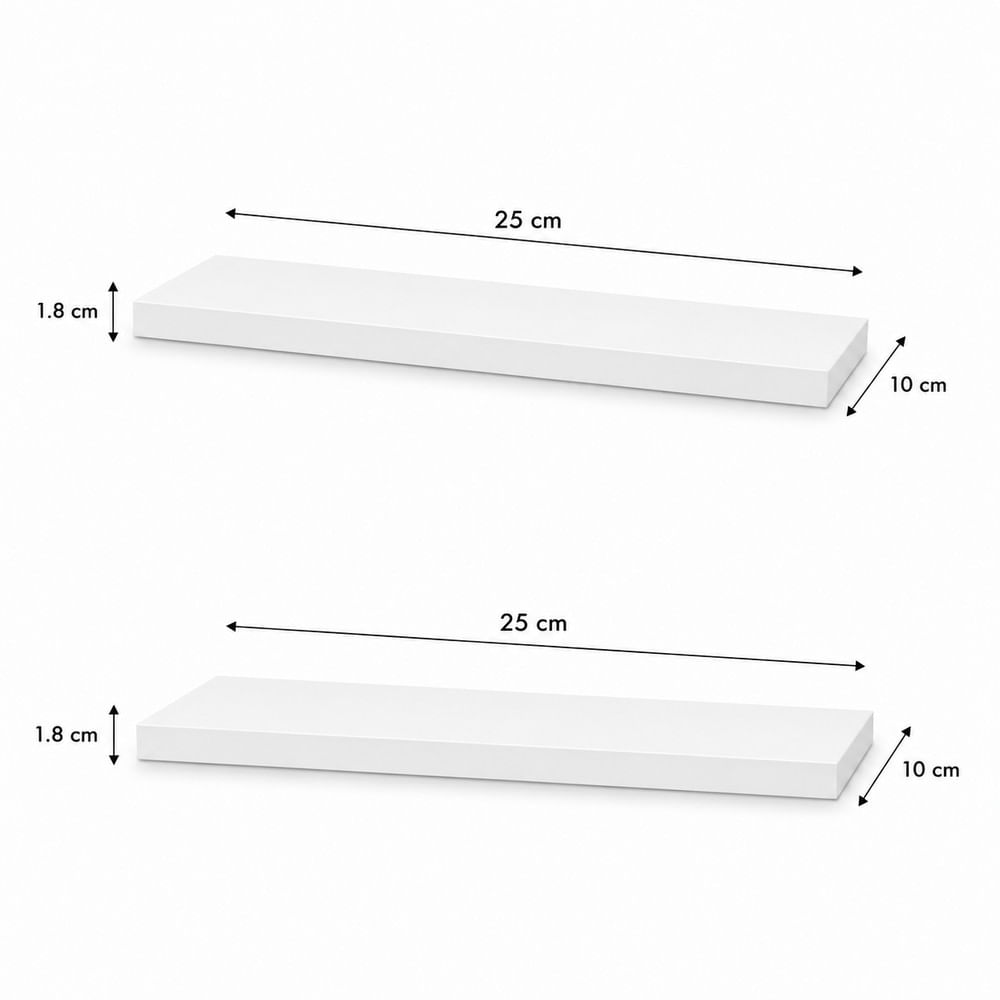 Set de 2 Repisas Flotante Blanca 25x10 x1.8 cm de Melamina Pelikano para Sala Dormitorio Oficina
