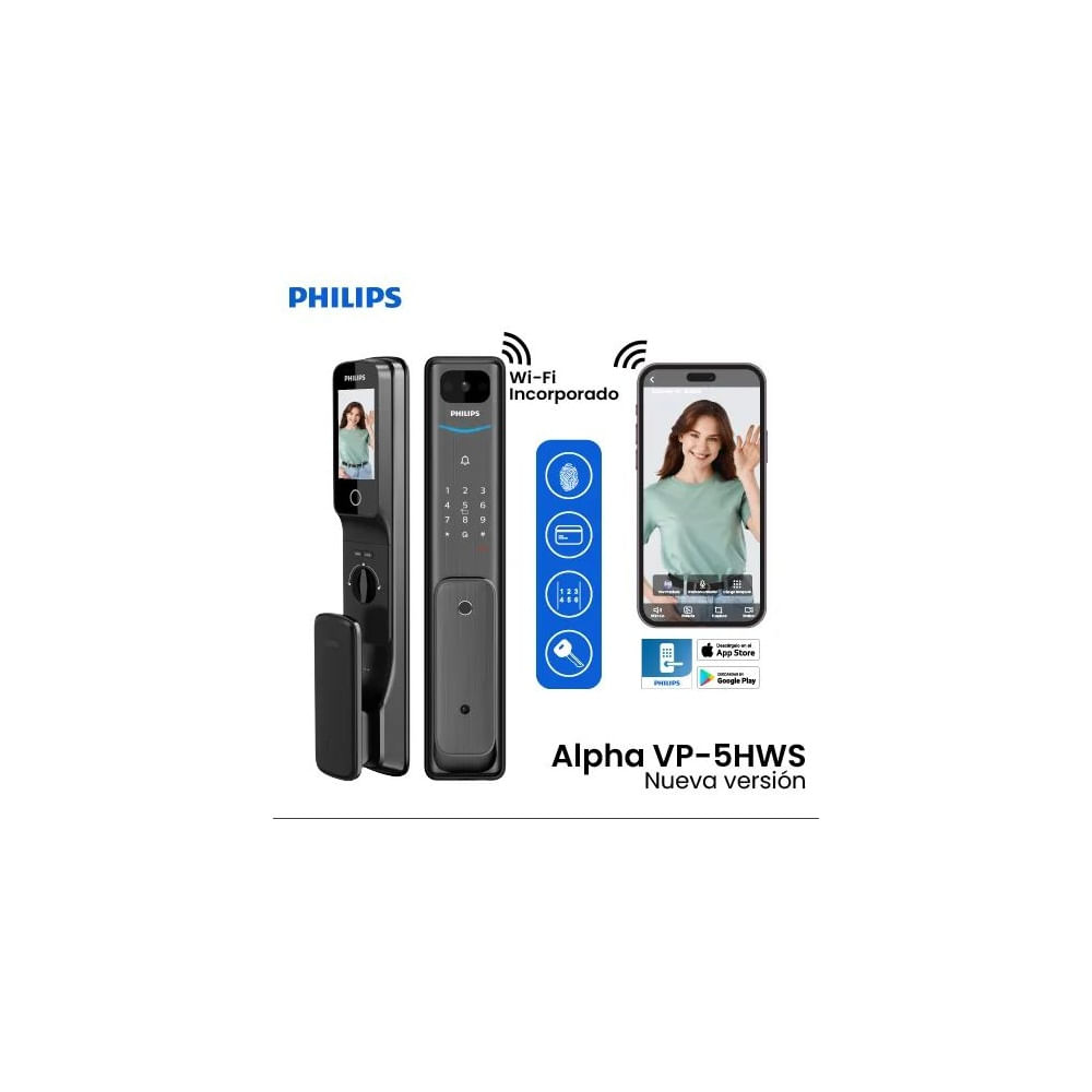 CERRADURA DIGITAL PHILIPS ALPHA VP-5HWS - NUEVA VERSIÓN Negro