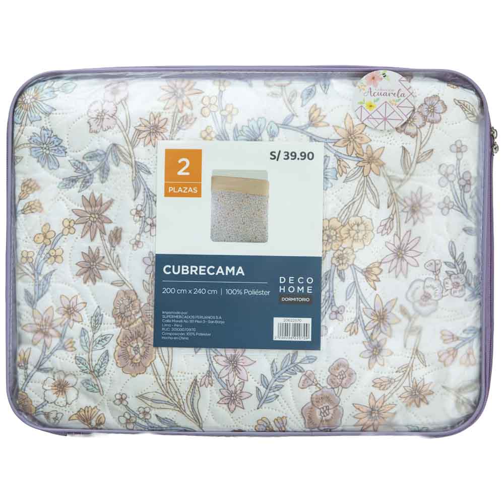 Cubrecama DECO HOME Acuarela 2 Plazas