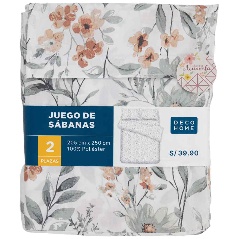 Juego de Sábanas DECO HOME Acuarela 2 Plazas