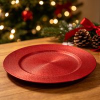 Plato De Sitio Borde Rayas Rojo 33Cm