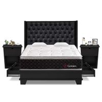 Dormitorio Golden 4 Cajones Queen Laqueado + Velador Bari