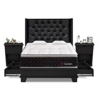Dormitorio Golden 4 Cajones 2 Plazas Laqueado + Velador Bari