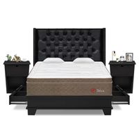 Dormitorio Sirius 4 Cajones Queen Laqueado + Velador Bari