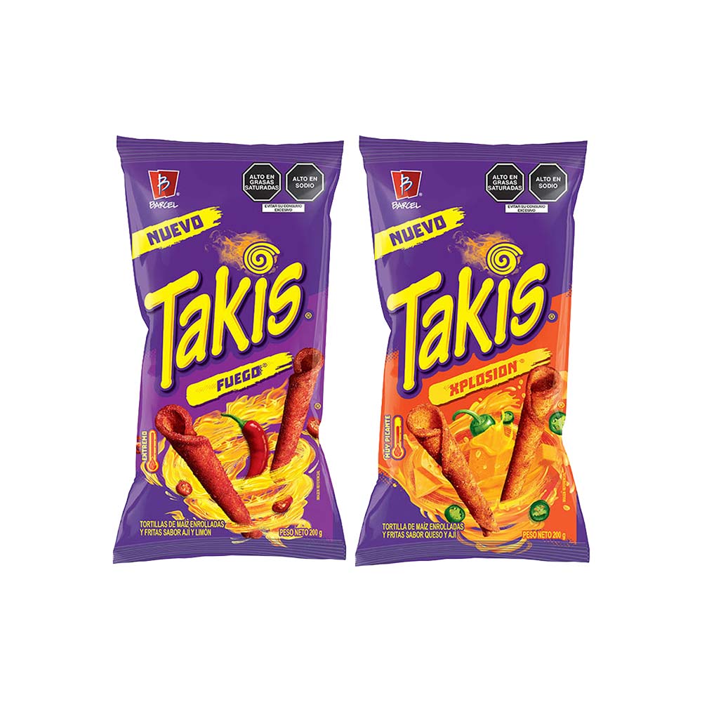 Pack Tortillas de Maíz TAKIS Fuego Bolsa 200g + Tortillas de Maíz TAKIS Explosión Bolsa 200g