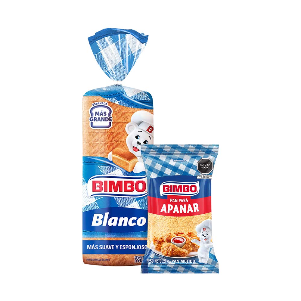 Pack Pan de Molde BIMBO Blanco Familiar Bolsa 590g + Pan Molido Clásico BIMBO Bolsa 250g