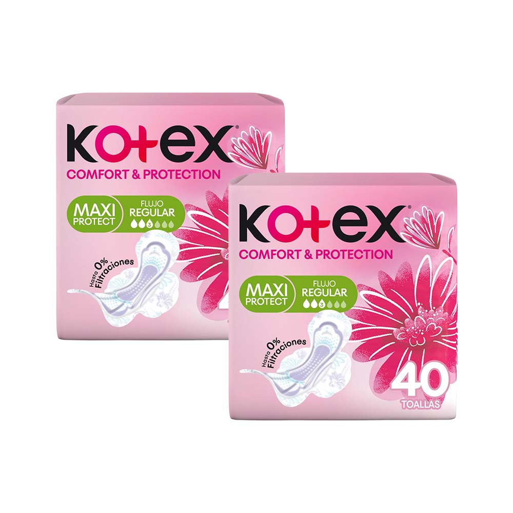 Pack Toallas Femeninas KOTEX Comfort y Protección Maxi Paquete 40un x 2un