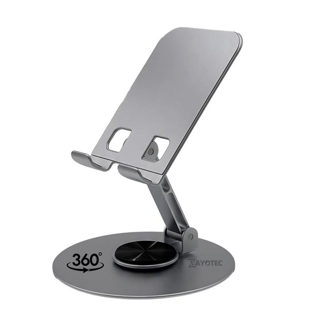 Soporte Metálico para Celular Alta Calidad Gris Antideslizante Rotación 360° Escritorio Gris