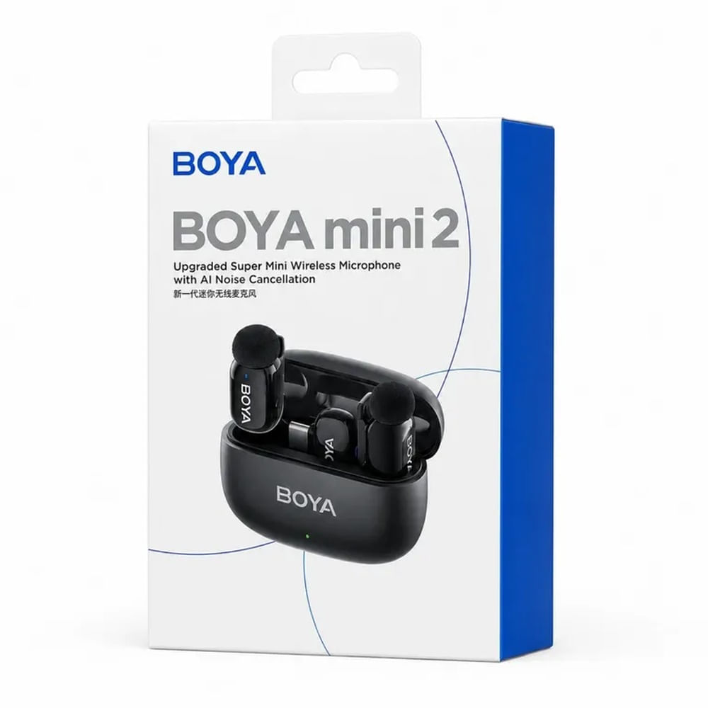 Micrófono BOYA mini 2 USB-C RX + 2 TX con Estuche, Cancelación de Ruido IA, 48kHz 24-bit, 100m, Negro