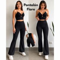 Pantalón Acampanado Suplex Flare Tiro Alto - Mujer Deportivo Sin Transparencia Negro S