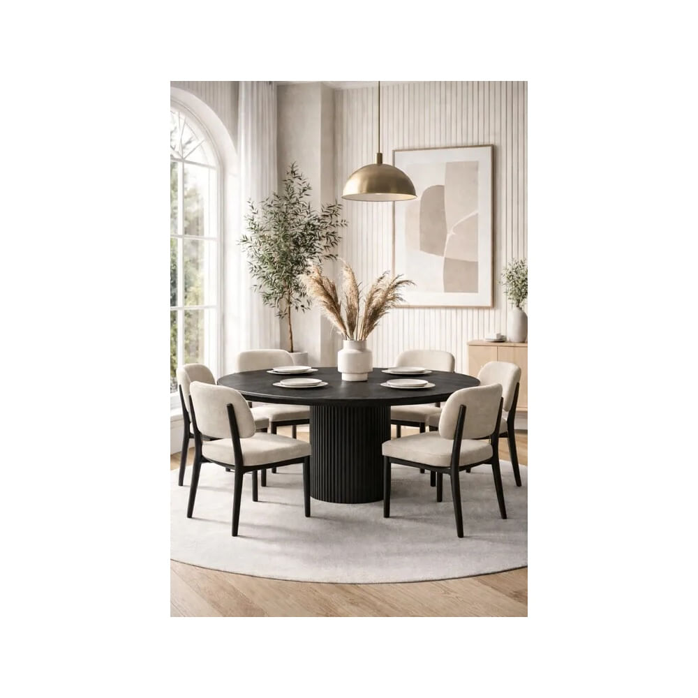 JUEGO DE COMEDOR NEGRO 6 SILLAS NICOLAS BEIGE Beige