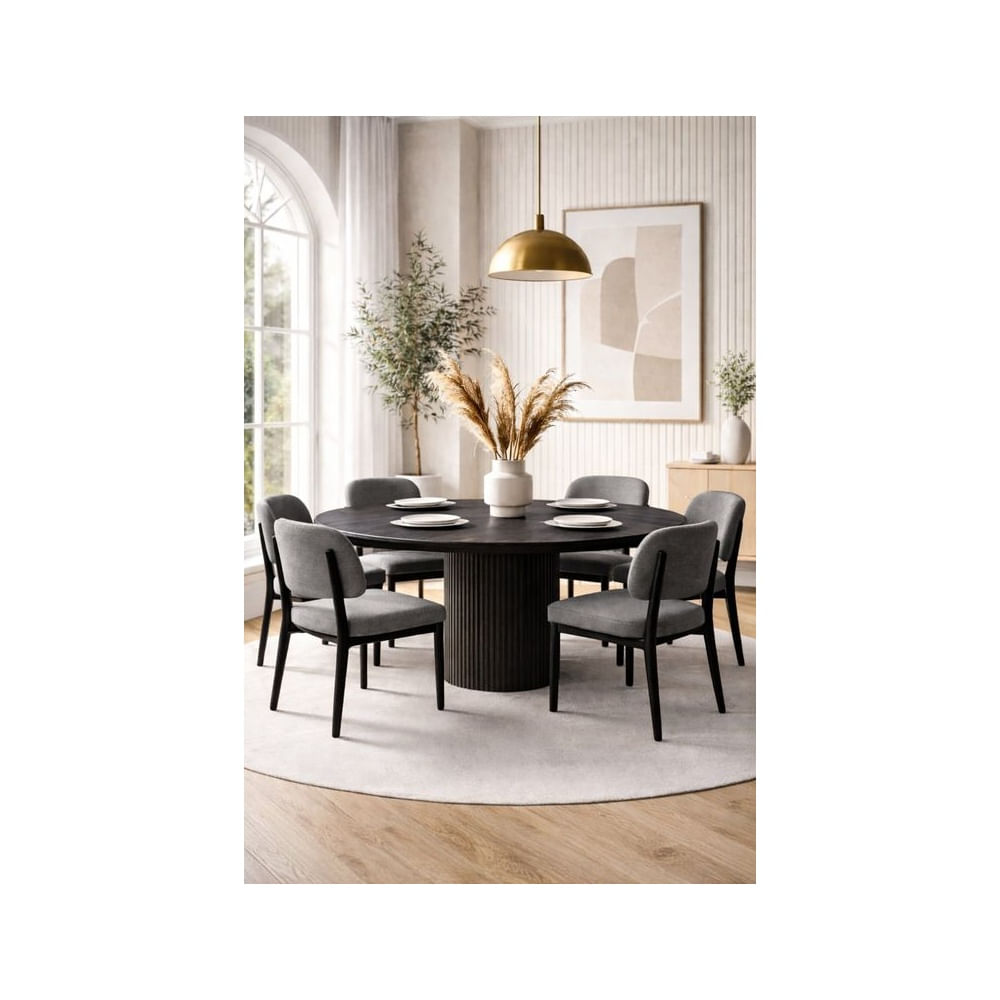 JUEGO DE COMEDOR 6 SILLAS NICOLAS NEGRO PLOMO Plata
