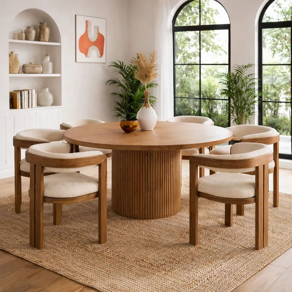 JUEGO DE COMEDOR 6 SILLAS MICAELA BEIGE CLARO Beige