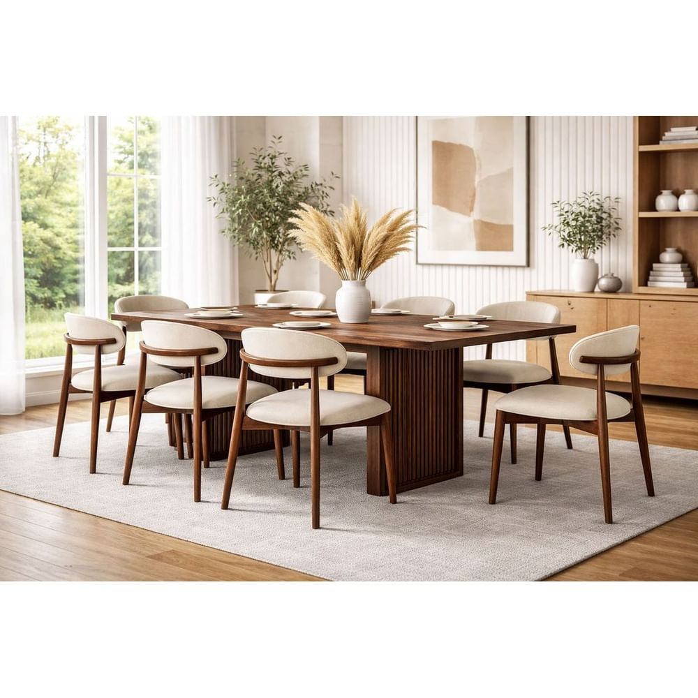 JUEGO DE COMEDOR NOGAL 8 SILLAS INESS MARFIL Beige