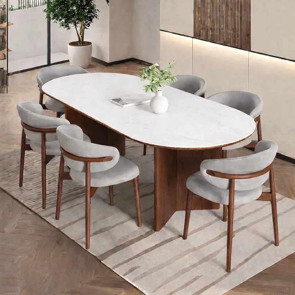 JUEGO DE COMEDOR NOGAL 6 SILLAS LUNA PLATA Plata