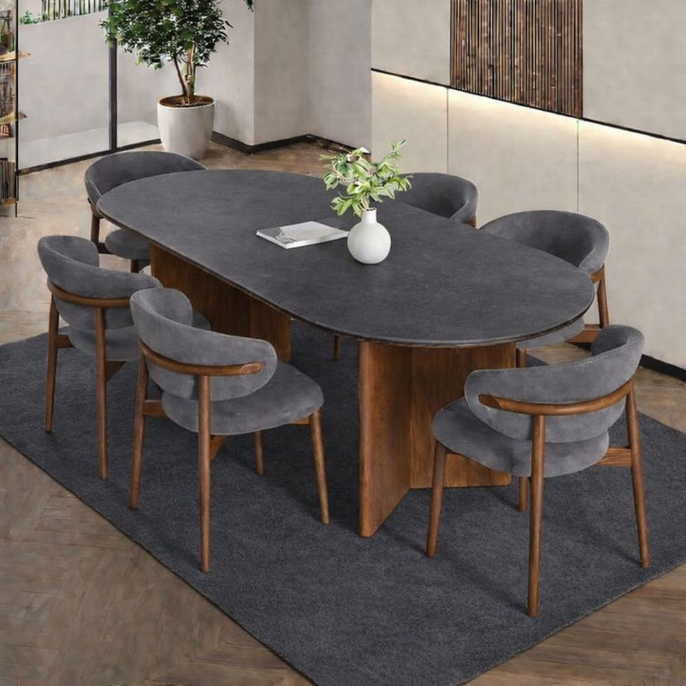 JUEGO DE COMEDOR 6 SILLAS LUNA NATURAL GRIS Gris