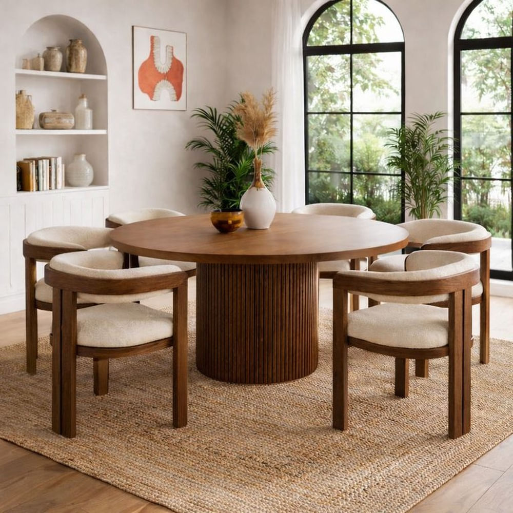 JUEGO DE COMEDOR 6 SILLAS MICAELA NOGAL Beige